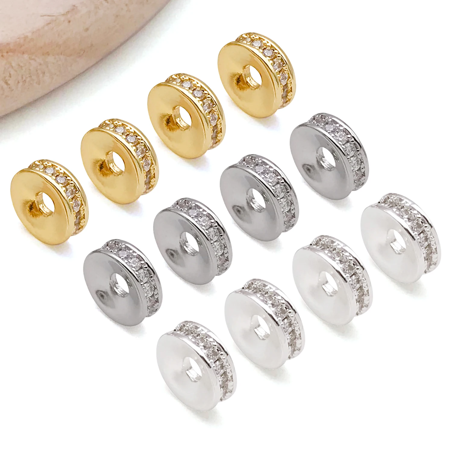 5pcs 18K Real Gold Plated Brass Zircon Rondelles Crystal Beads Round Loose Spacer Beads For DIY Jewelry Making Accessories image 3