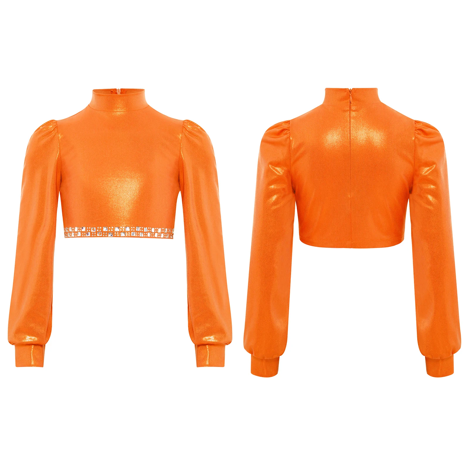 

Kids Girls Hip Hop Jazz Dance Costume Shiny Rhinestones Metallic Crop Top And Pants Stage Performance Competition Jazz Dancewear