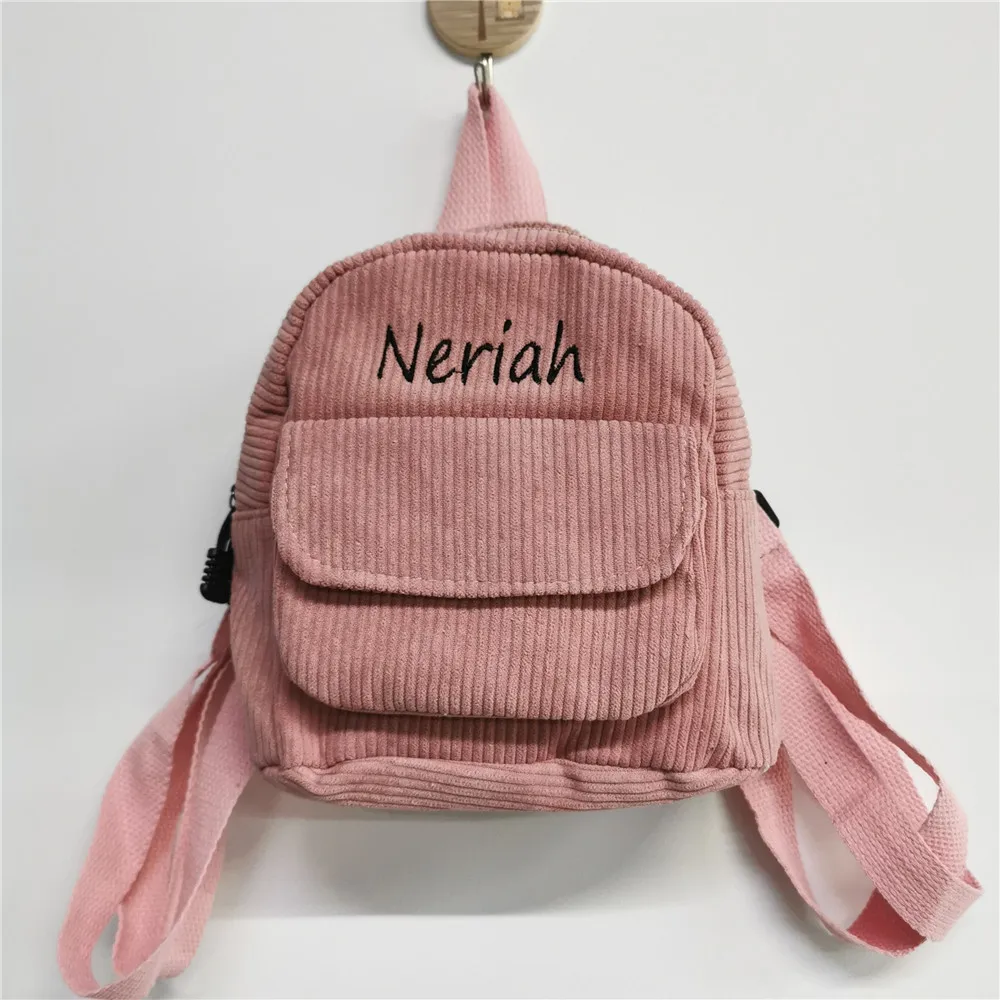 Embroidered Name Corduroy Mini Backpack Personalized Fashion Small Backpack Student Girls Causal Outdoor Travelling Bags