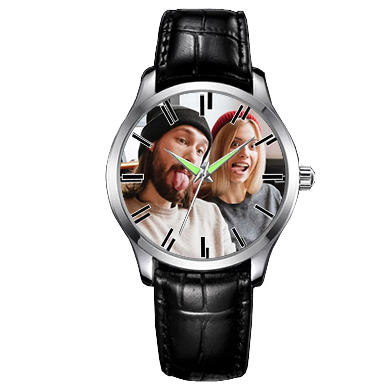 Reloj de pulsera creativo para hombre, personalizado con su propio logotipo, reloj de pulsera personalizado de cuero con imagen, esfera de reloj impresa personalizada