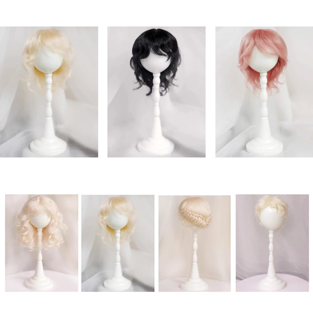 D09-P388 Handmade Toy  1/6 1/4 1/3 MSD Bjd Doll Wig Black Pink Gold Medium Length Casual Short Curly Hair 1pcs