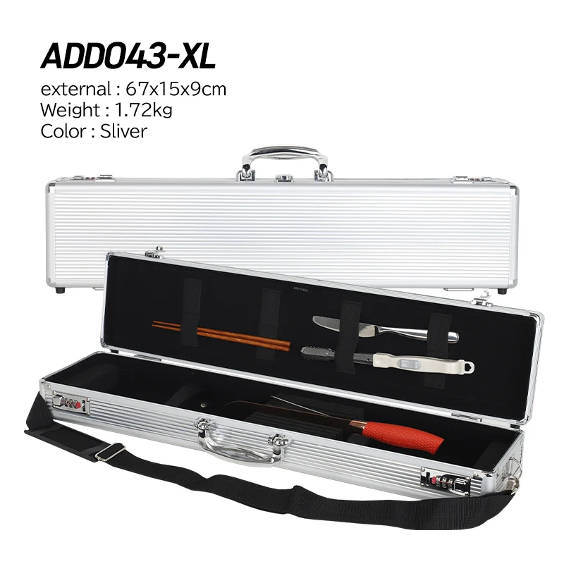 ADD043-BLACK / SILVER-EXTRA LARGE 67x15x9cm Knife Case Cooking Bag Knife Storage Box Cooking Tools Knife Storage Box