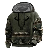 Sudadera con capucha con estampado geométrico 3D de estilo étnico Vintage para hombre, sombrero de vaquero, sudadera de manga larga con capucha, sudaderas con capucha de gran tamaño para hombre