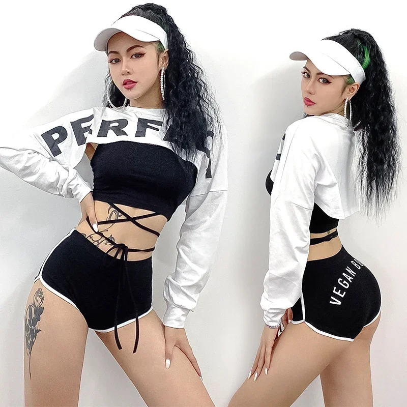

New Jazz Dance Costumes Nightclub Dj Female Singer Hip Hop Street Dance Clothing Loose Shirt Shorts Women Sports Wear
