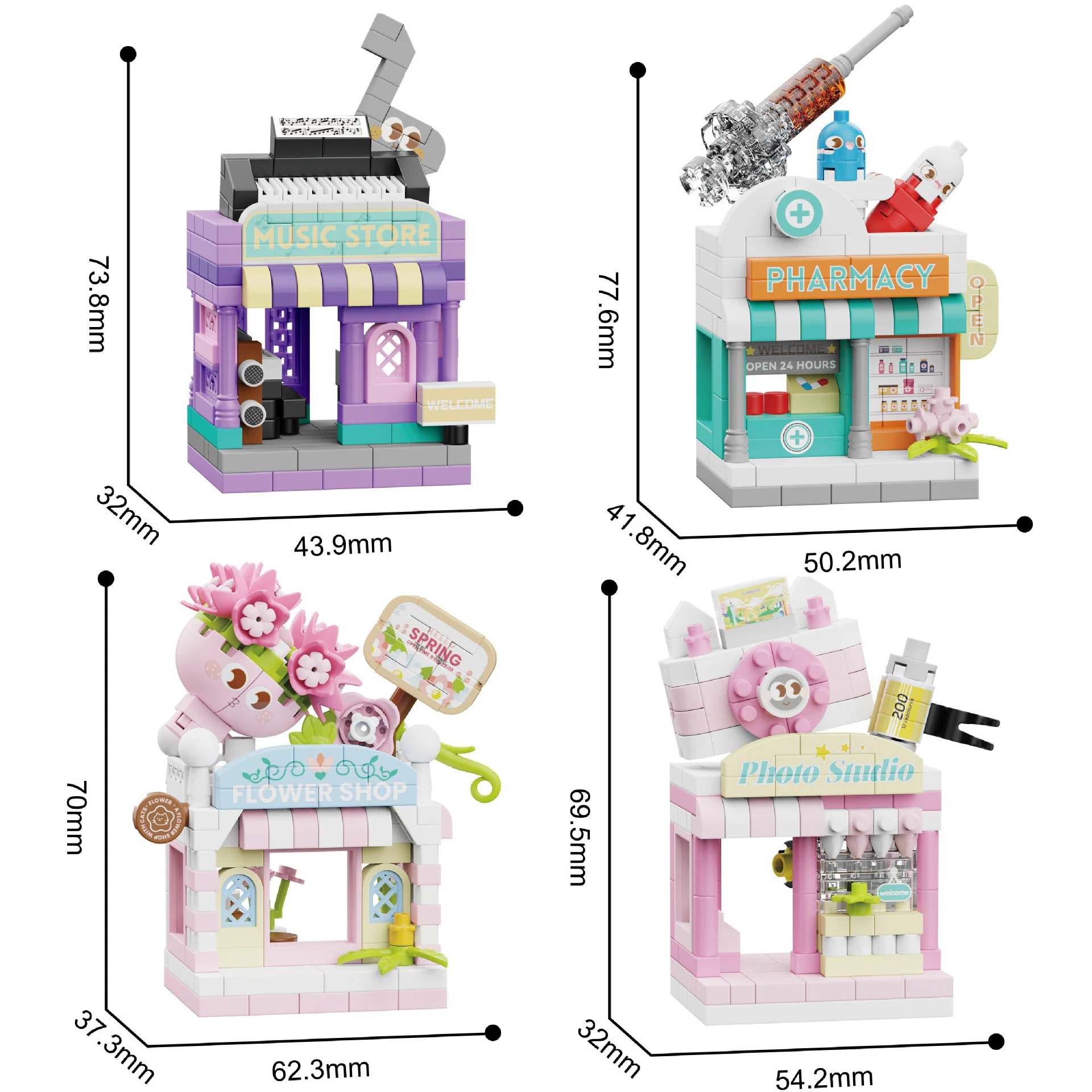 Micro bloc de diamant pour fleuriste, vue sur la rue créative, Studio Photo, boutique d'animaux, cinéma, Architecture, brique de construction, jouets Nanobrick