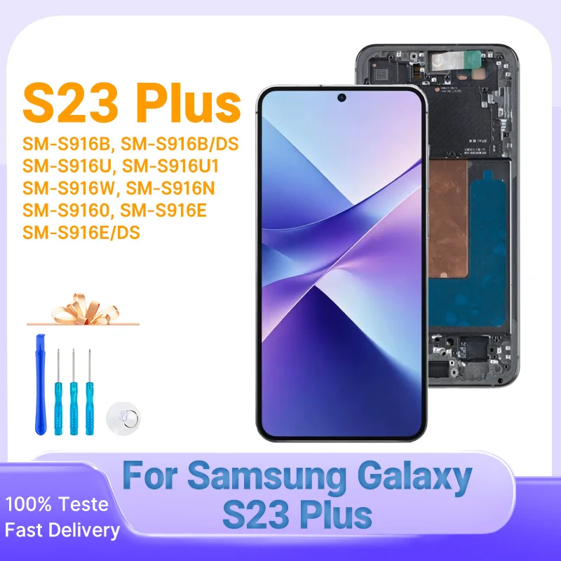 Pantalla AMOLED para Samsung Galaxy S23 Plus, conjunto de digitalizador de pantalla táctil LCD para Samsung S23 Plus con marco SM-S9160