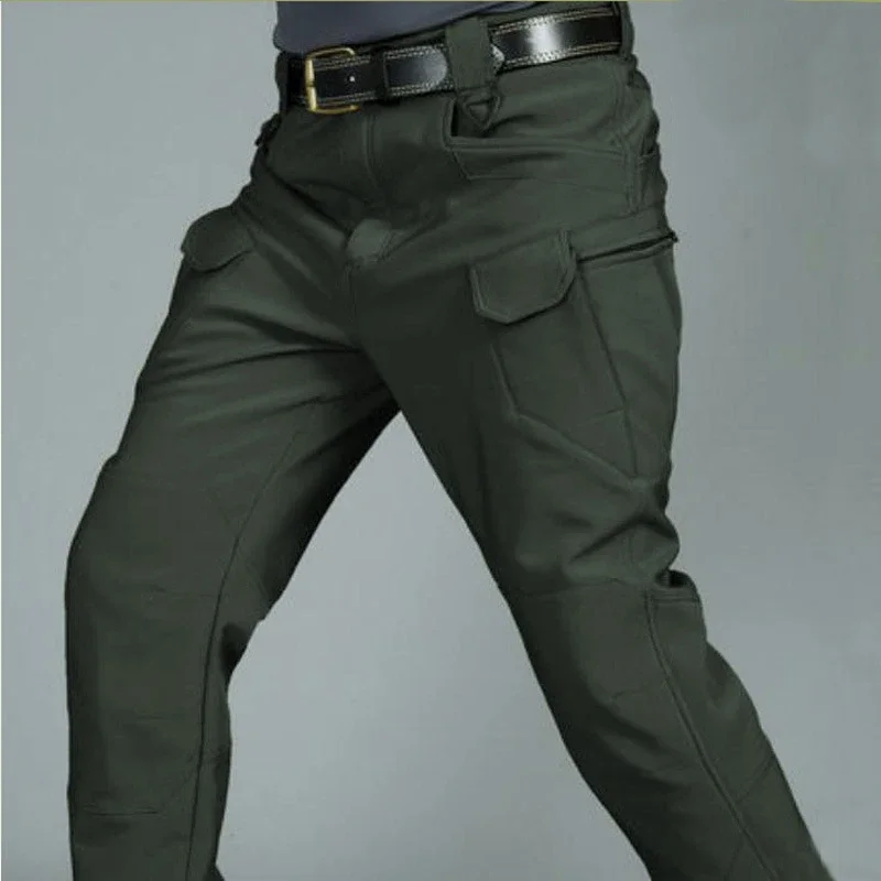 TRVLWEGO Men Winter Waterproof Climbing SkiingTrekking Fleece Fishing Tactical Sharkskin Cargo Pants Camping Hiking Trousers