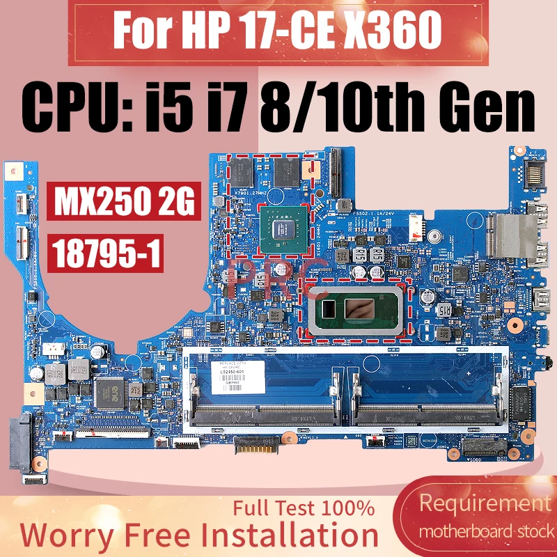 

18795-1 для HP 17-CE X360 материнская плата для ноутбука i5-8265U MX250 2G i7-8565U L52450-601