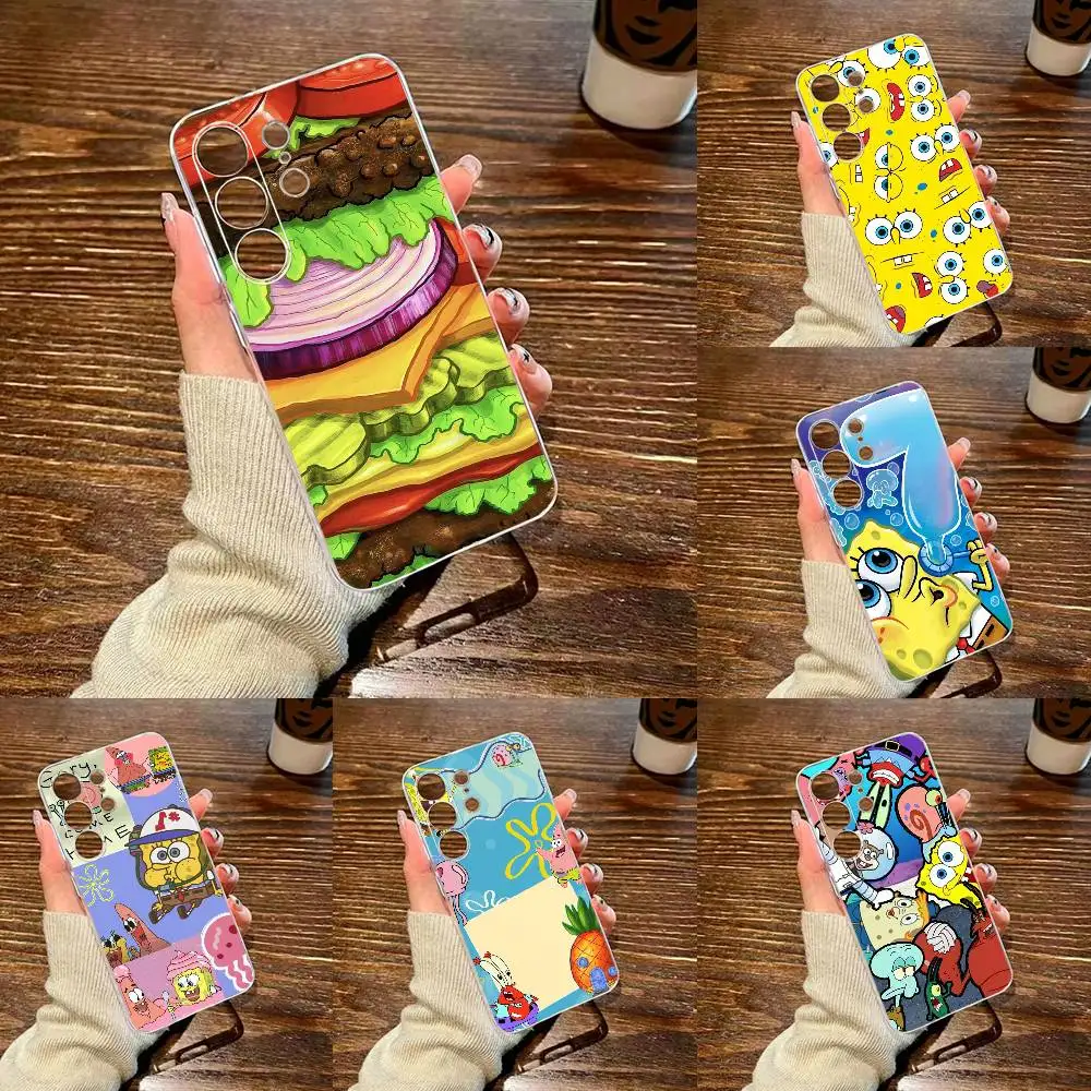 

Cartoon-SpongeBob J-SquarePants Phone Case For Samsung S,25,24,23,22,21,20,30,Ultra,Plus,Fe,Lite Transparent Cover