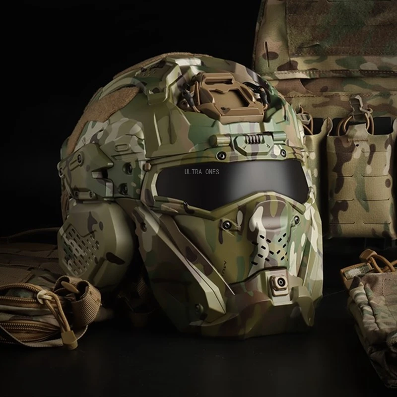 Tactical Assault Helmet Motorcycle Full Face Protective Helmet with Communication Headset Flip Mask Airsoft Shooting Helmets