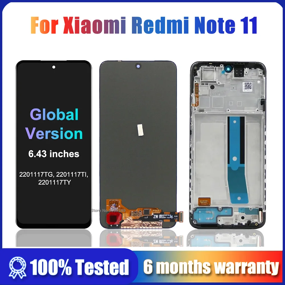 6.43' Screen for Xiaomi Redmi Note 11 2201117TG 2201117TI LCD Display Digital Touch Screen with Frame for Redmi Note 11 Global