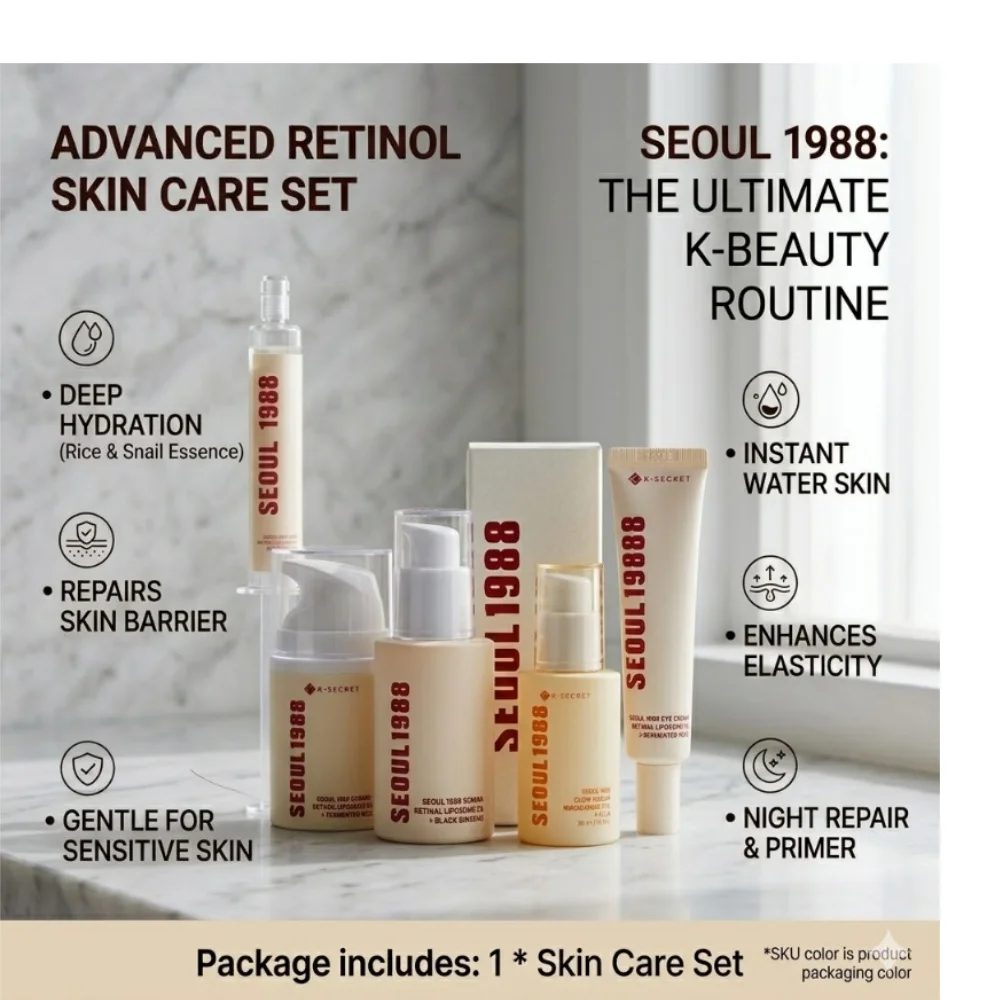 Seoul 1988 Retinol Ginseng Skin Care Set Eye Cream Face Serum Firming Anti-Wrinkle Brightening Moisturizing Korean Skin Care Set