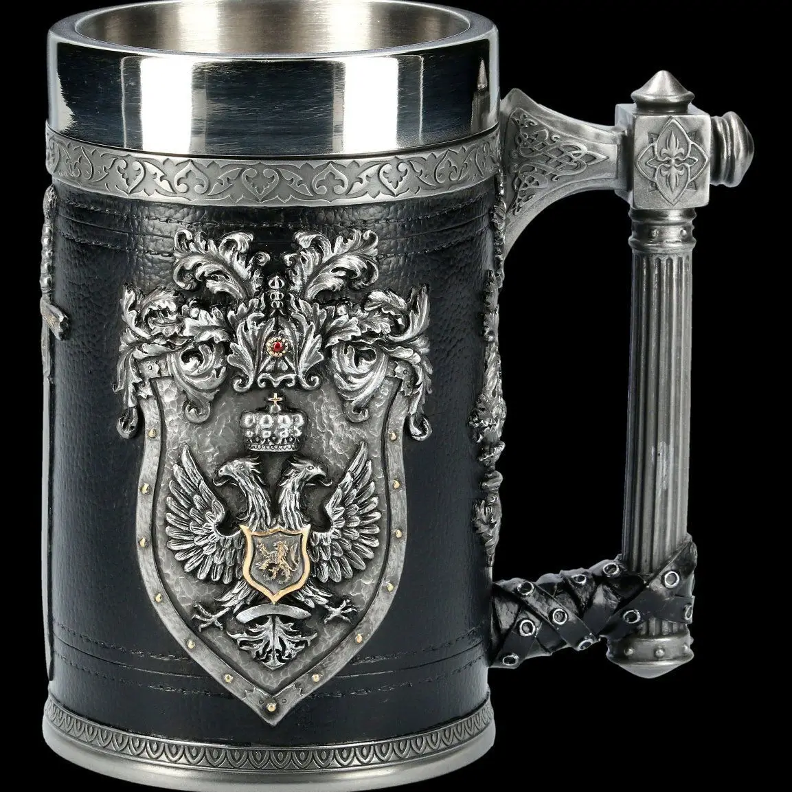 Winged Sword And Shield Skull Beer mugs Double Headed Eagle Crest Axe Handle Tankard Stainless Steel Wine Glass Cup Drinkware