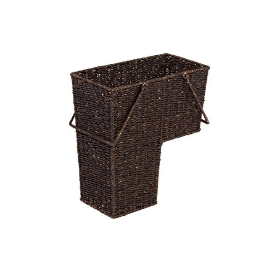 

15" Wicker Storage Stair Basket With Handles Brown