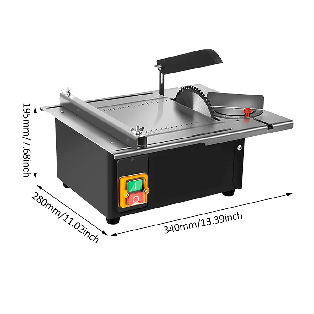 Mini Table Saw 2500W 340*280mm Woodworking Table Saw Stainless Steel Table Top with Angle Ruler and Adjustable Backing