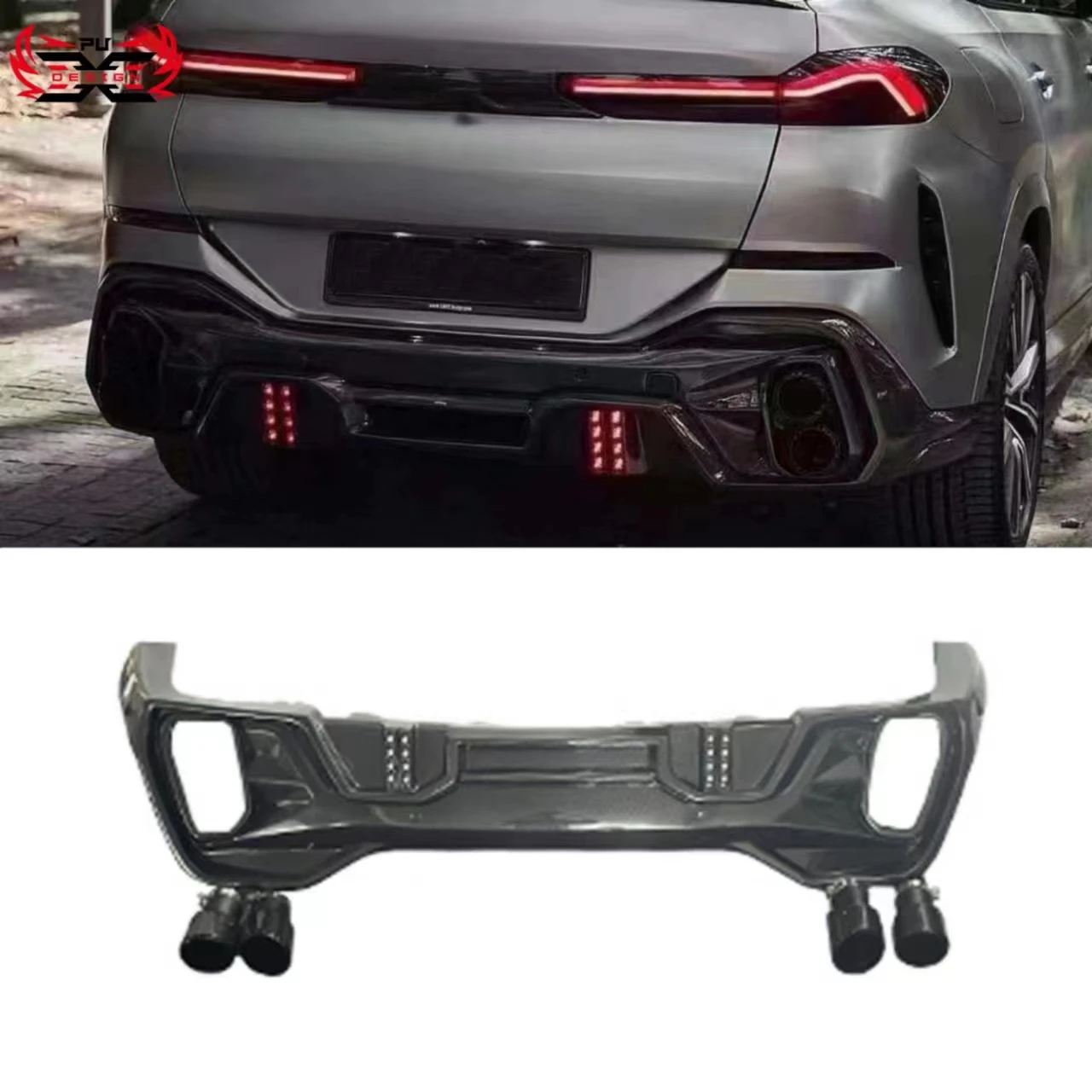 LD Style Carbon Fiber Rear Diffuser Rear Bumper Car Body Kit For BMW X6 G06 Rear Diffuser Body Kit Retrofit Accessories