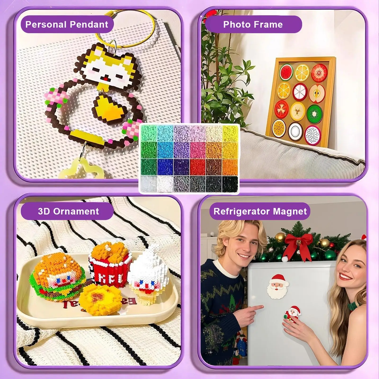 Fuse Bead Kit 24-Colors Craft Activity Material Melty Beads Kit for Girl Boys Christmas Birthday Home School Bracelet Keychain