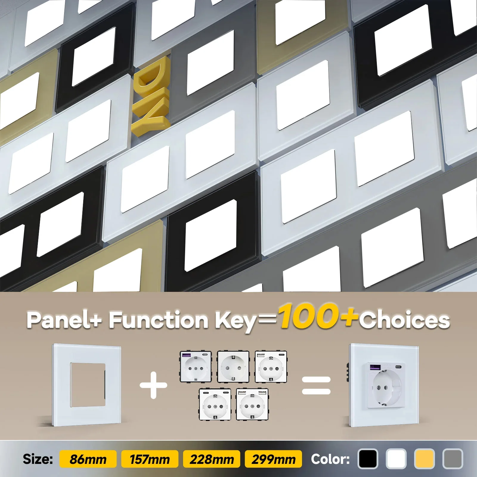 BSEED 1/2/3/4/5 Glass Frames EU Standard For Socket Modules Insert Free Combination With Metal Frames