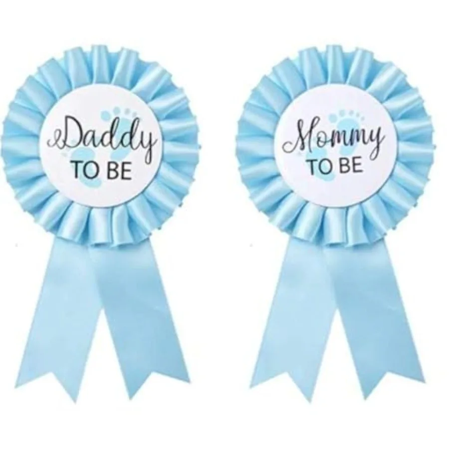 

, Daddy to be and Mom to be Tinplate Badge Pin, Baby Shower Button New Dad Gifts Gender Reveals Party Baby Boy Blue Rosette But