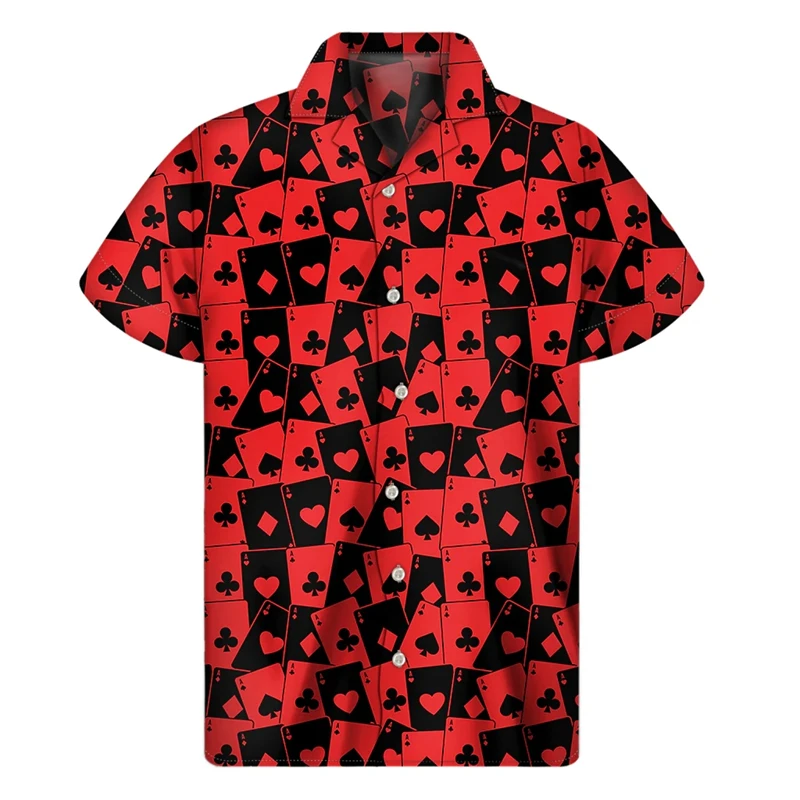 New 2024 Summer Shirt Hawaii Short-sleeved Blouse 3D Printed Poker Men Women Beach Travel Casual Oversized Shirts Tops Lapel 4XL