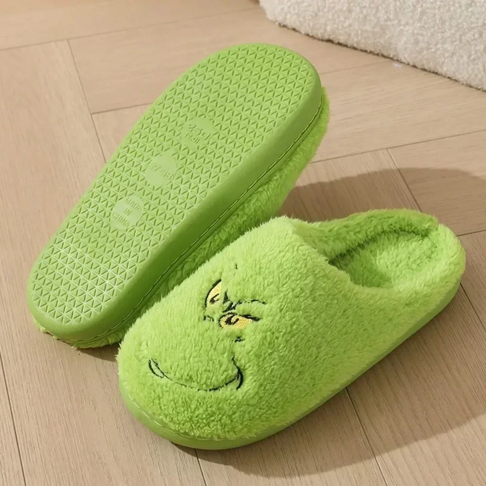 Women Warm Winter Cotton Slippers for Couples Men An Soft-soled New Thick-soled Shoes Thick Non-slip Cute Home Christmas Grinch