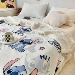 Disney Stitch Milk Velvet Flannel Children Adult Blanket Cartoon Cute Plush Air Conditioning Nap Blanket Quilt Soft Shawl Gift