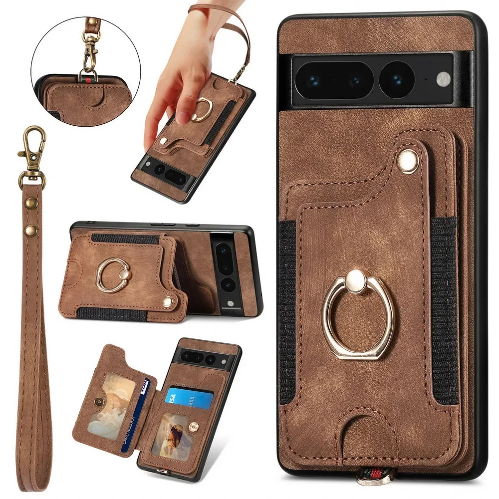 Pixel 9A 8A 7A 6A 5G Anti-theft brush Leather Wallet Case For Google Pixel 9 Pro XL Ring Back Cover Pixel 9 8 7 6 Pro Etui