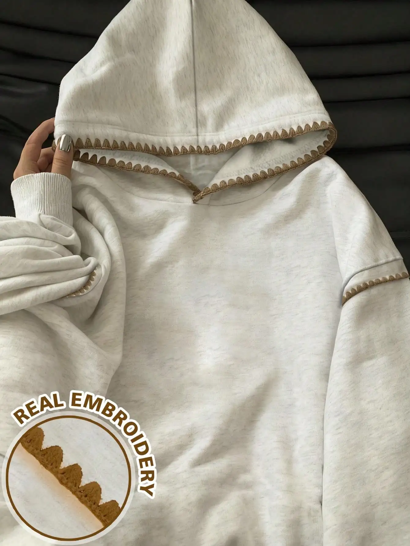 

Женская толстовка с настоящей вышивкой, свободного кроя, с длинными рукавами, для осени и зимы