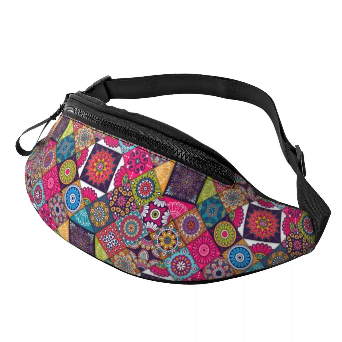 Custom Arabic Indian Ethnic Floral Mandalas Pattern Fanny Pack Men Women Cool Crossbody Waist Bag for Cycling Phone Money Pouch