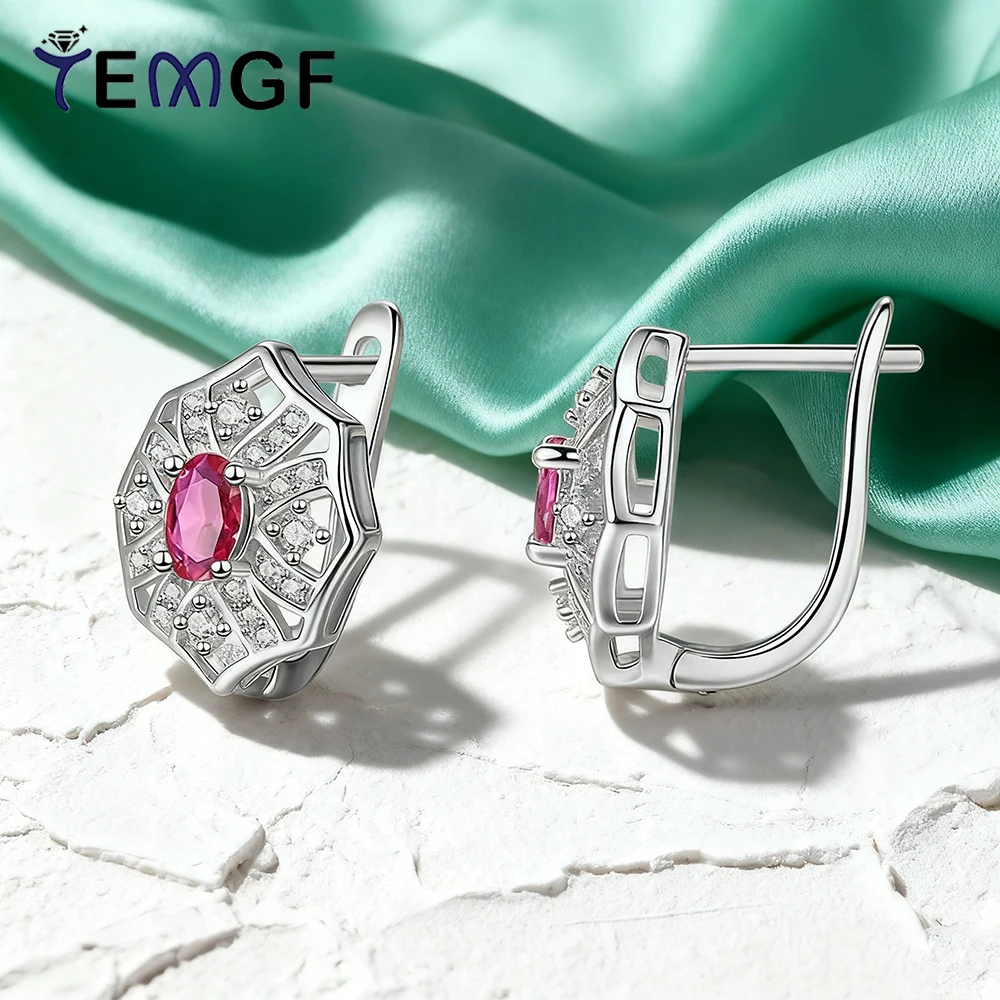 

TEMGF S925 Sterling Silver Ear Studs for Women 4*5mm Oval Cut Red/Green/Blue Zircon Earrings Fashionable Versatile Fine Jewelry