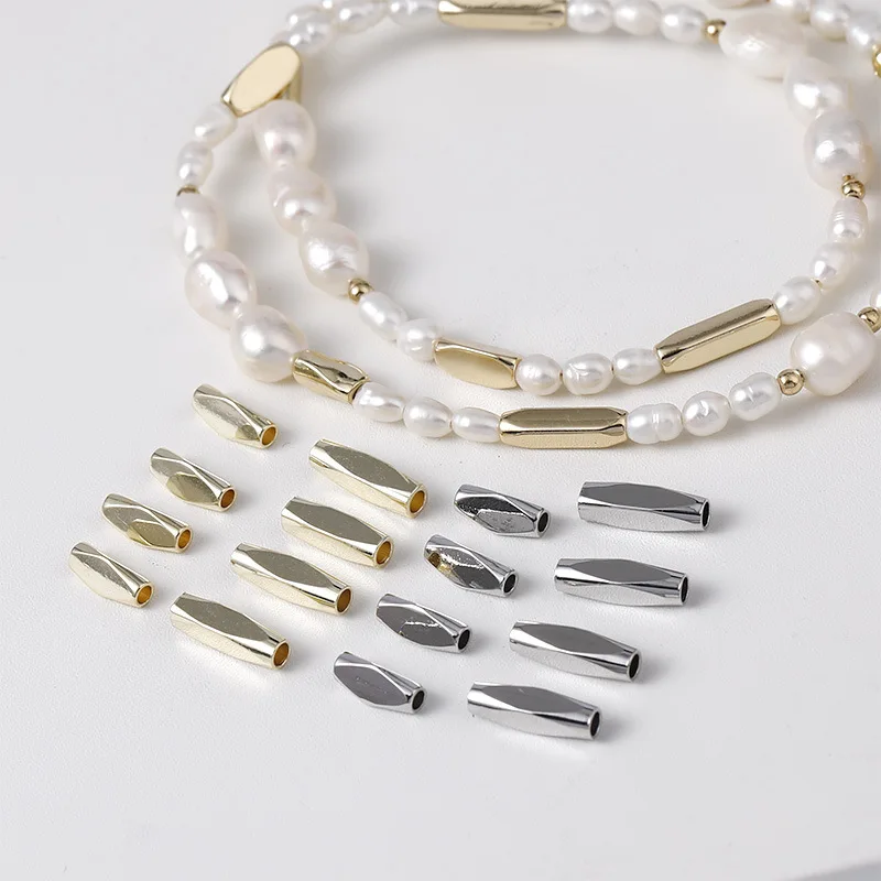 

10 Pieces Triangular Section Square Long Tube Spacer Beads DIY Pearl Bracelet Necklace Accessories Jewelry Making Materials