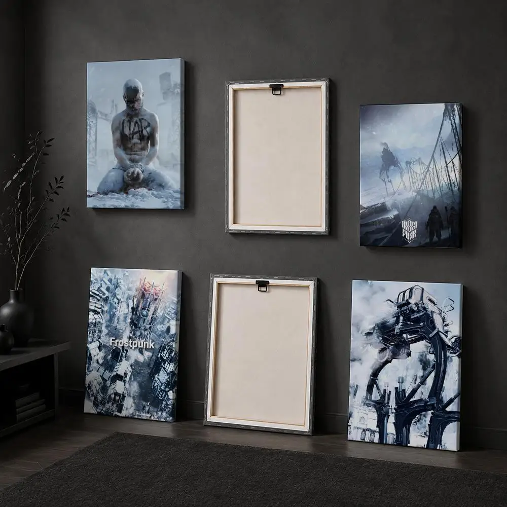 F-Frostpunk Strategy Game Framed Wall Painting Wood Framed Canvas Poster HD Wall Art For Bedroom Hallway Bar Office Home Decor