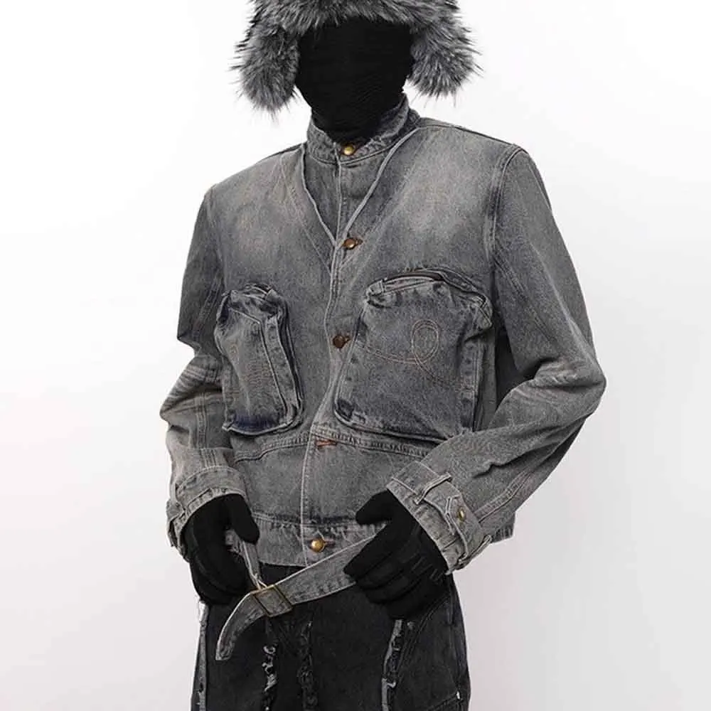 

Autumn New Men's Patchwork Long-Sleeve Denim Jacket American Retro Fashion Trendy Casual High Street Loose Niche Men's Top 2025