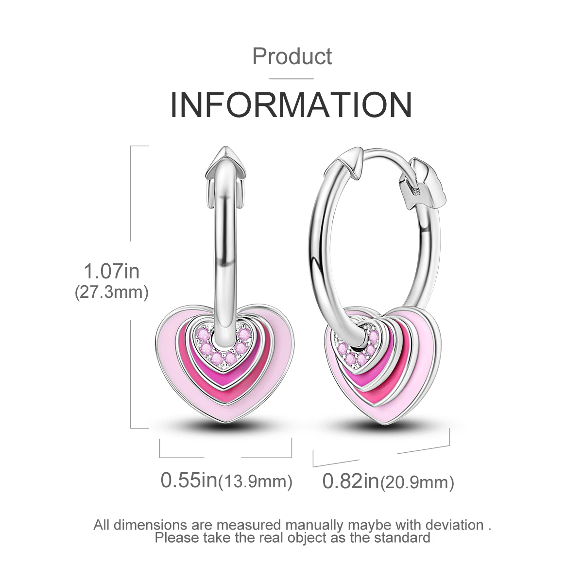 New Design Silver Plated Pink Heart Shape Butterfly Hoop Earrings For Women Zircon High Quality Jewelry Making Gifts