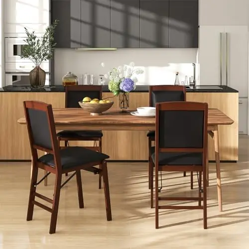 Giantex Folding Dining Chairs Set of 4, Foldable Wood Kitchen Chairs with Padded Seat, Solid Wood Frame, Max Load 400 Lbs, No As