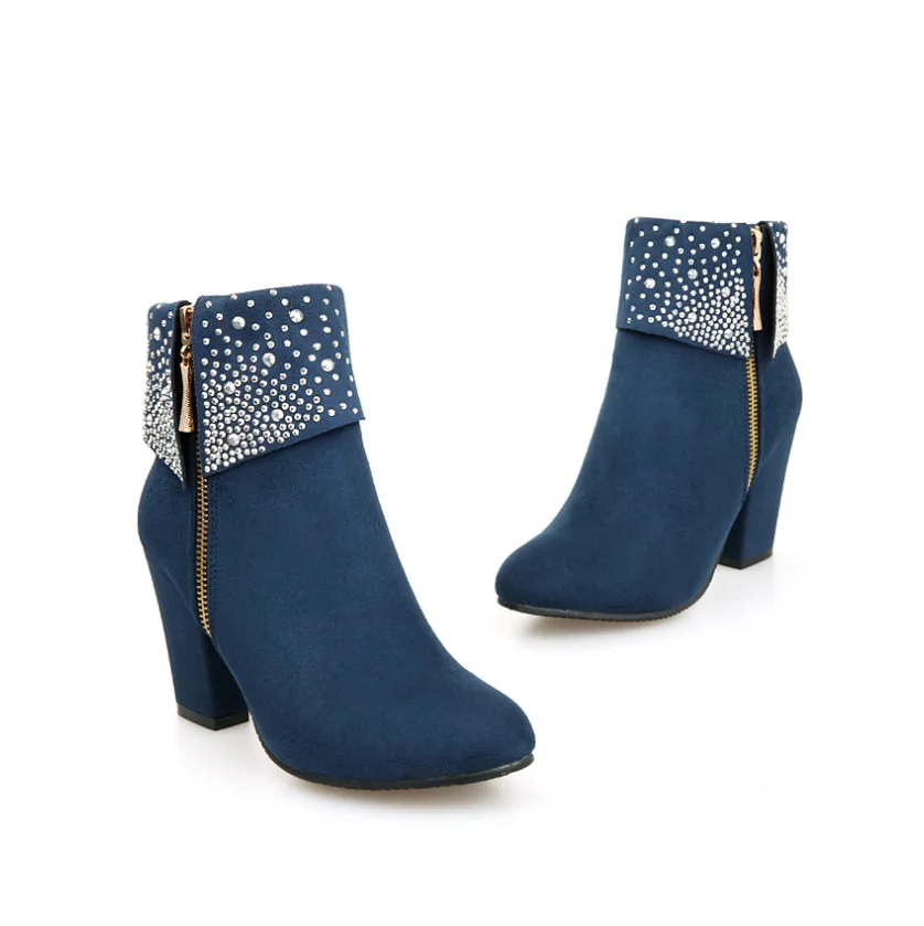 

Сексуальные осенние белые ботильоны для женщин, эластичные короткие ботинки на высоком каблуке со стразами по бокам, модные туфли с острым носком, большие ботинки