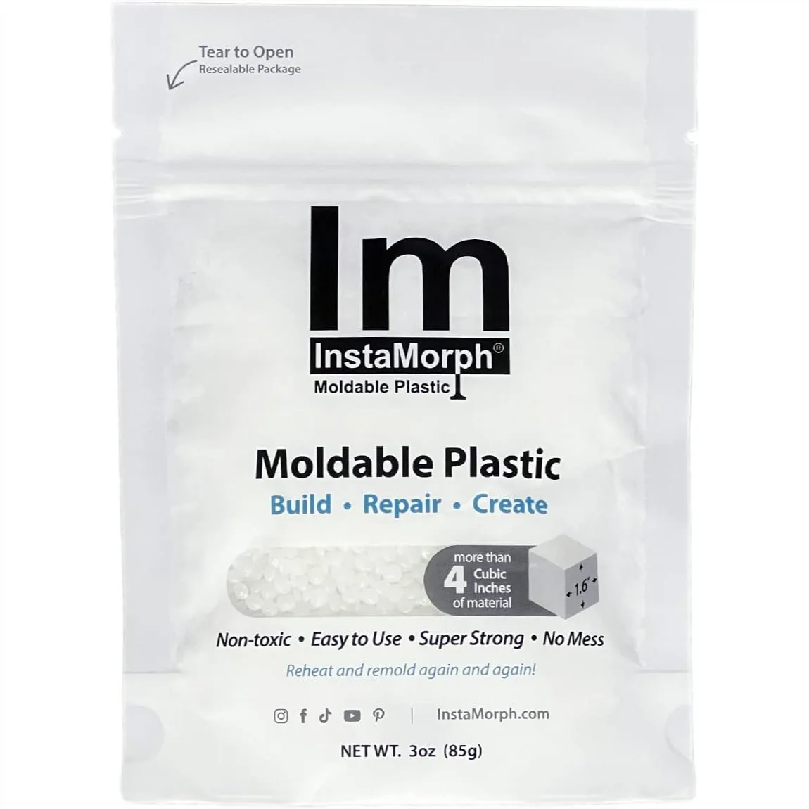 

InstaMorph Reusable Moldable Plastic Thermoplastic Beads for DIY Crafts, Sculpting, Cosplay Accessories, Lightweight Modeling