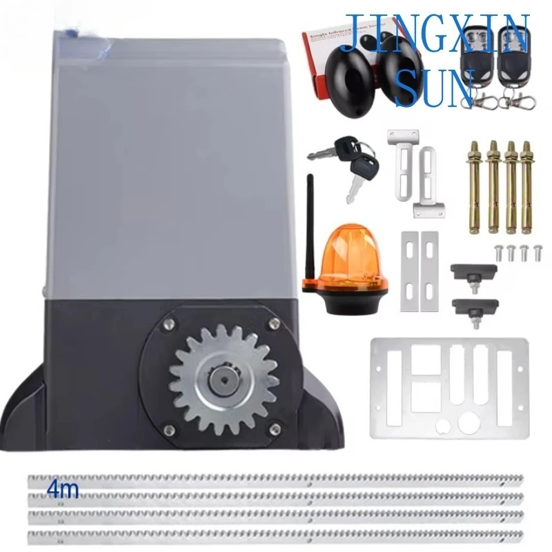 370w 800kg Gate Sliding Door Motor Kit Fitted with 4m Rack and Pinion Infrared Sensor Warning Light Automatic Door Kit