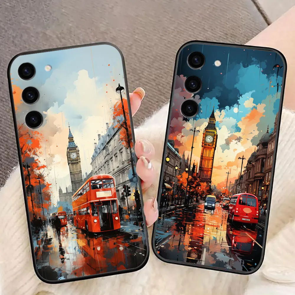 

Bus View Cherry Blossoms Phone Case For Samsung Galaxy S24 S23 S22 S21 S20 FE S25 LITE PLUS ULTRA 5G Soft Silicone Case Funda