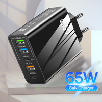 GaN 65W 5 Ports USB Charger PD Fast Charging Adapter For Xiaomi iPhone 15 Samsung Mobile Phone Plug Charging QC 3.0 Wall Charger