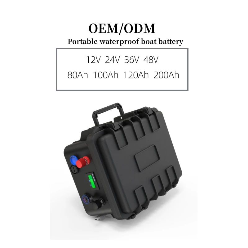 Waterproof 12V Lithium Ion Battery 12v 100Ah Lifepo4 Portable Suitcase Battery Pack for Trolling Motor Boat with 10A Charger
