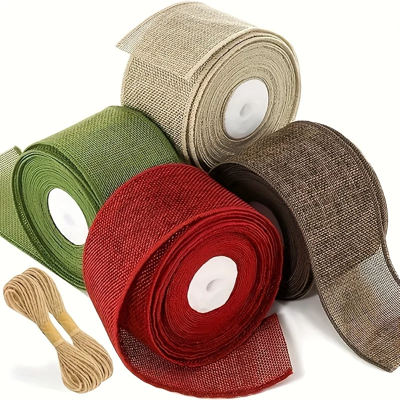 1 Rolle Sackleinenband – natürliches Sackleinenband für Heimwerker, Hochzeitsdekoration und Geschenkverpackung – grün, rot und grau geflochten