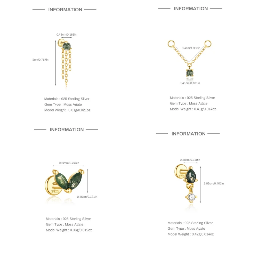 روكسي الطبيعية الطحلب العقيق حجر وأقراط للنساء 925 فضة الذهب/الفضة 1 قطعة شرابة الثقب أقراط مجوهرات #4