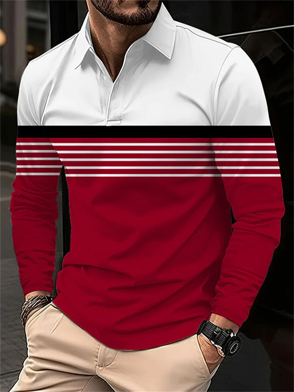 

Fashion Striped Pattern Men's Polos T-Shirts All Season Long Sleeve 3D Printed Streetwear Male POLO Tee 6XL Big Size Casual Tops