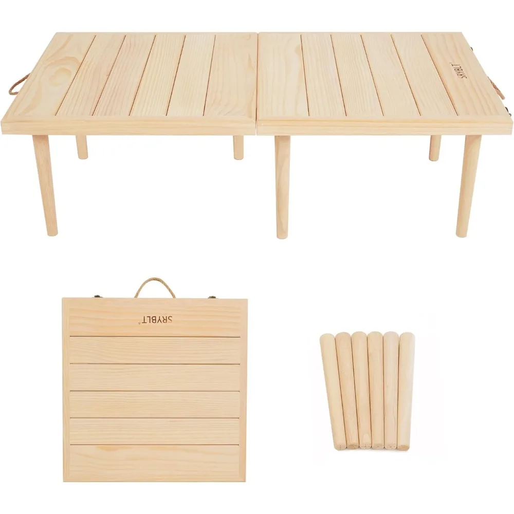 Mesa Pincic de madera bohemia portátil de 22x44 pulgadas, mesas bajas para sentarse en el suelo, perfecta para dos, para exteriores, playa, picnic, barbacoa y P