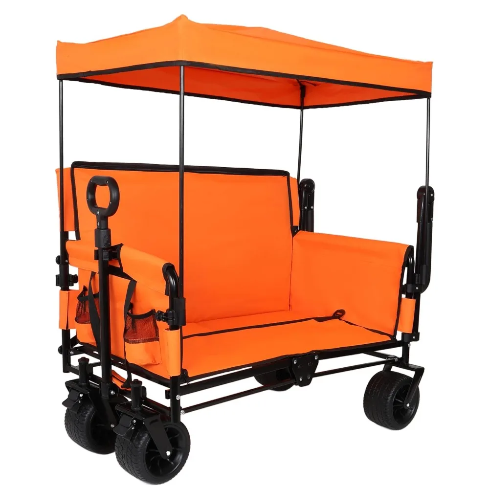 

3-in-1 Heavy-Duty Folding Wagon Cart with Adjustable Canopy & Bench Seat, 500lbs Capacity, All-Terrain Utility, Customized
