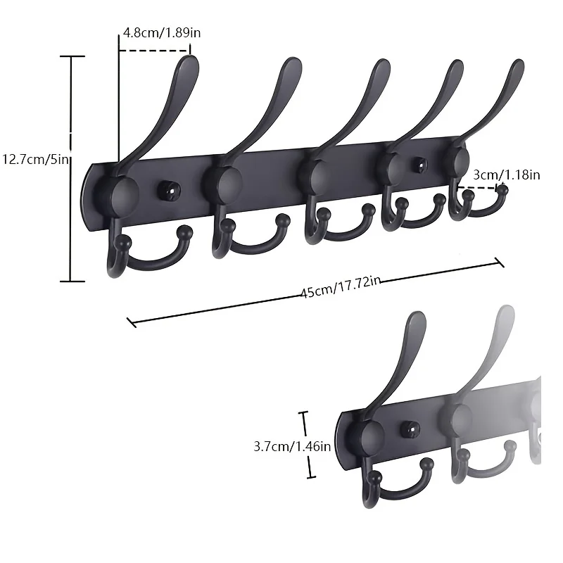 1pc Coat Rack Wall Mounted - 5 Tri Hooks, Heavy Duty, Metal Coat Hook Rail for Coat Hat Towel Purse Robes Mudroom