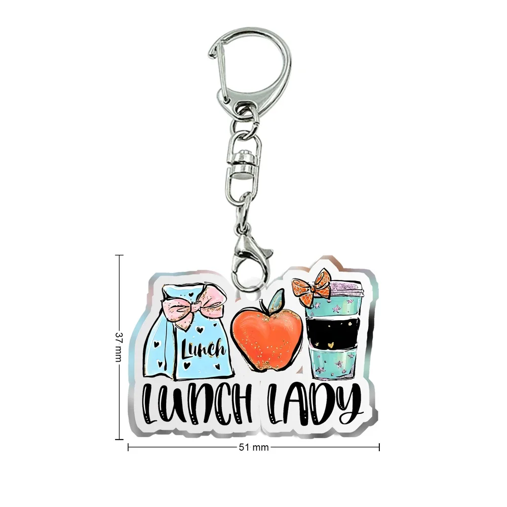 Lunch Lady Key Chain Cartoon Warm Words Transparent Acrylic Key Holder Acrylic Jewelry For Women Birthday Gifts