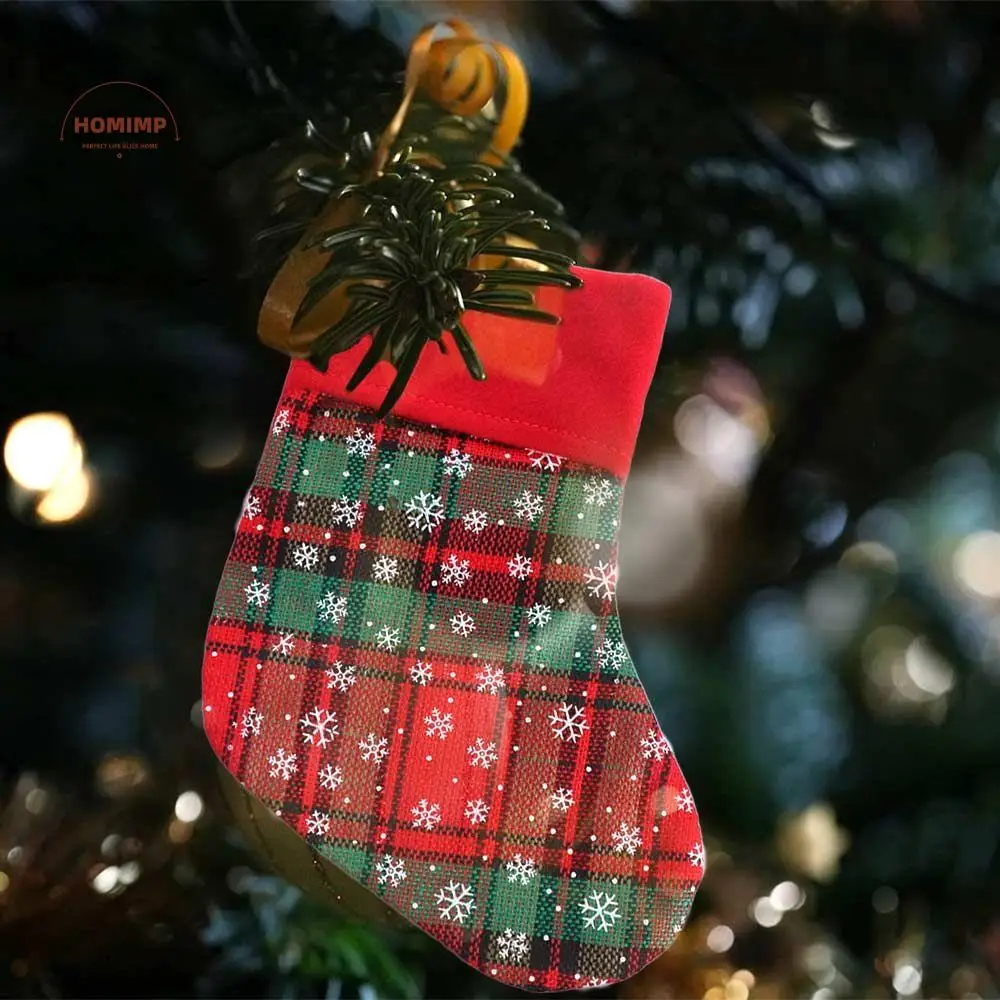 

Candy Bag Christmas Stocking Sack Multi-purpose Santa Claus Christmas Tree Decorations Red Color Grid Pattern Christmas Gift Bag