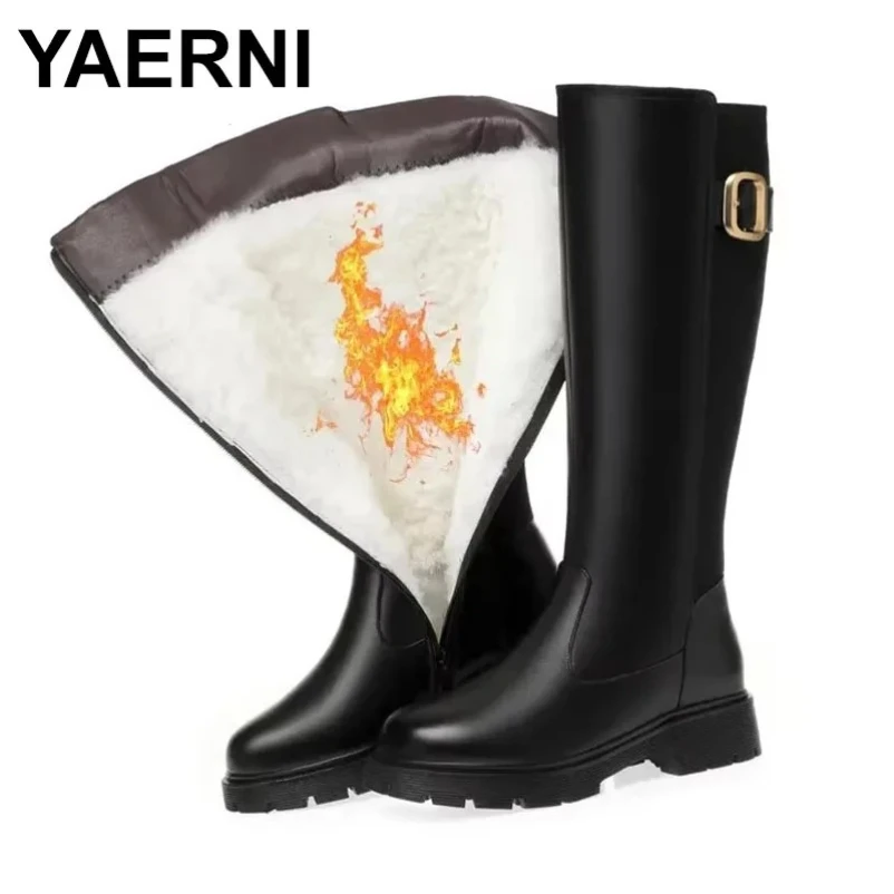 

2025: женские ботинки большого размера, нескользящие римские женские зимние ботинки из натуральной кожи, теплые шерстяные высокие сапоги